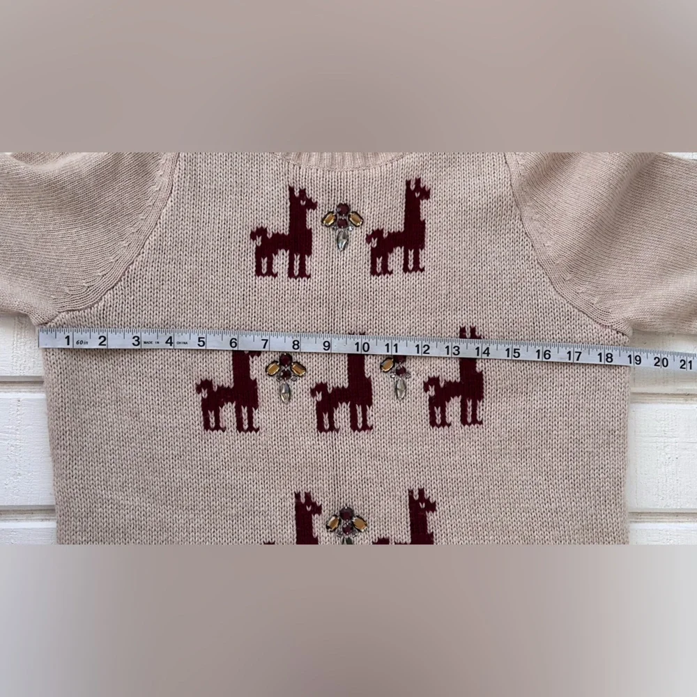 J. Crew Women’s Llama Intarsia Knit Wool Blend Sweater Jewel Embellished Size Lg